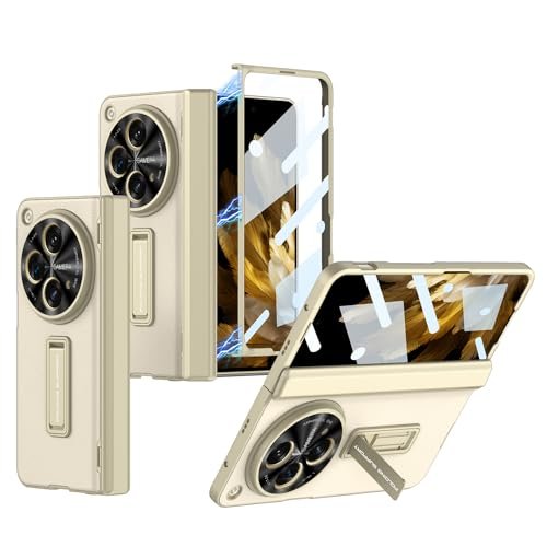 Gaffar India Leather Magnetic Hinge Protection Cover Compatible with OnePlus Open/Oppo Find N3 with Front Glass Case Kickstand 360-degree Protective, Lichi Beige