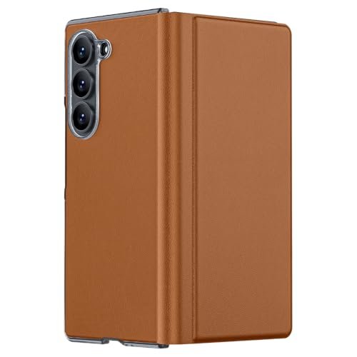 Gaffar India Magnetic Leather Flip Cover Compatible with Samsung Galaxy Z Fold 6 with Hinge Protection Microfiber Lining Scratch-Resistant Protective Case, Brown