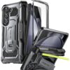 Spartan Rugged Case with Hinge Protection, Kickstand, S Pen Holder & Screen Protector – Full-Body Durable Cover for Galaxy Z Fold 5 – Metallic Gun Metal