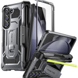 Spartan Rugged Case with Hinge Protection, Kickstand, S Pen Holder & Screen Protector – Full-Body Durable Cover for Galaxy Z Fold 5 – Metallic Gun Metal