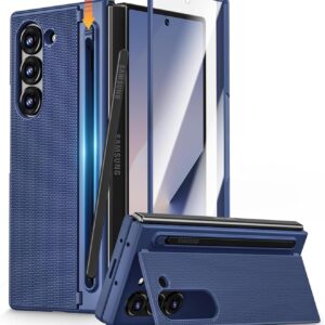 Gaffar India Textured Grip S Pen Holder Stand Back Cover for Samsung Galaxy Z Fold6 / Fold 6 | with Inbuilt Glass, Kickstand & S Pen Slot [NO SPEN Included] Back Case (Blue)
