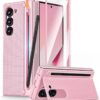 Gaffar India Textured Grip S Pen Holder Stand Back Cover for Samsung Galaxy Z Fold6 / Fold 6 | with Inbuilt Glass, Kickstand & S Pen Slot [NO SPEN Included] Back Case (Pink)