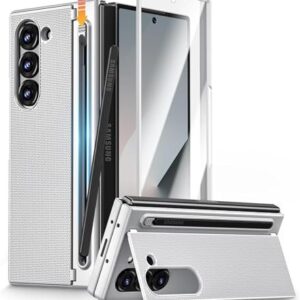 Gaffar India Textured Grip S Pen Holder Stand Back Cover for Samsung Galaxy Z Fold6 / Fold 6 | with Inbuilt Glass, Kickstand & S Pen Slot [NO SPEN Included] Back Case (Silver)