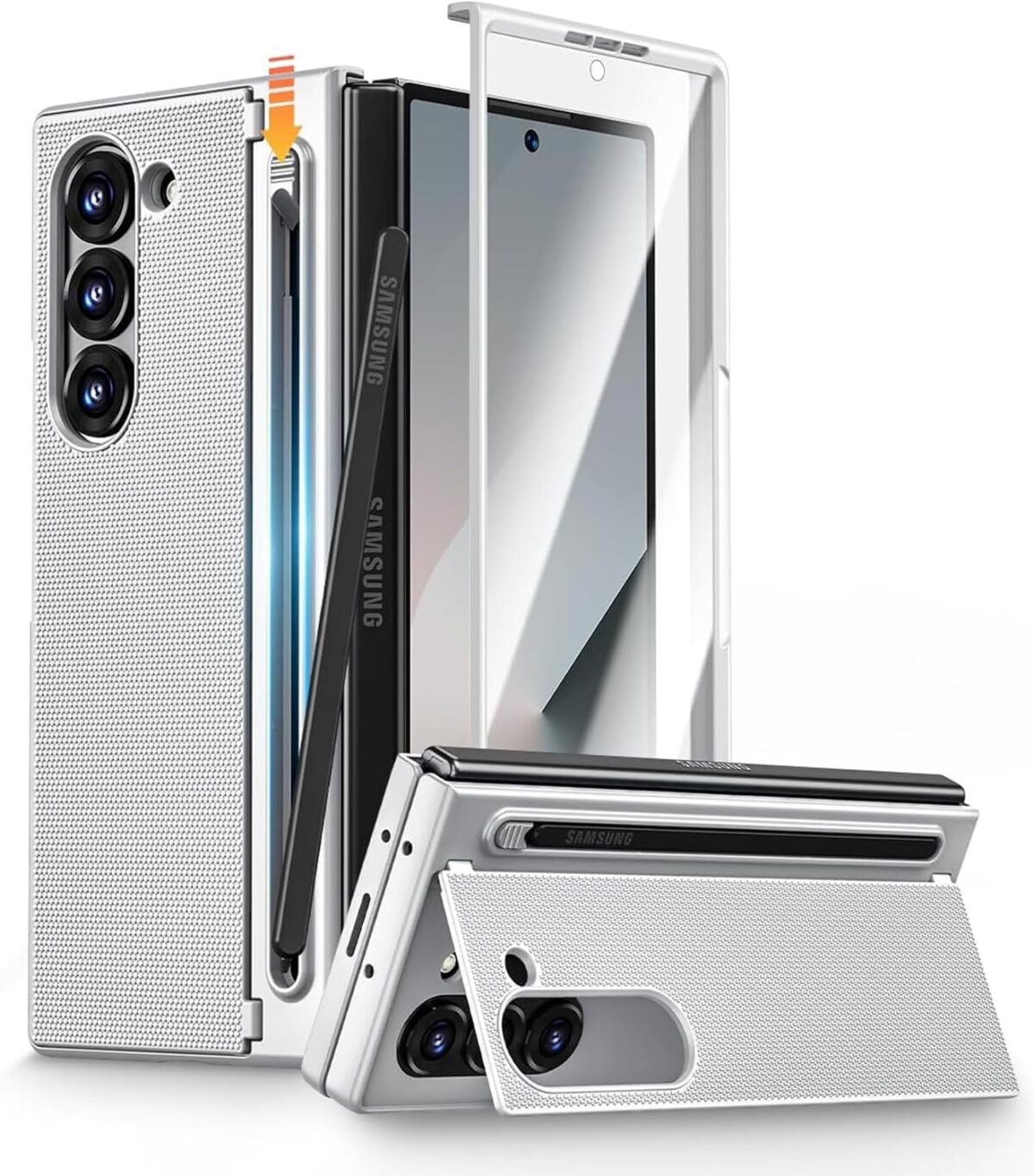 Gaffar India Textured Grip S Pen Holder Stand Back Cover for Samsung Galaxy Z Fold6 / Fold 6 | with Inbuilt Glass, Kickstand & S Pen Slot [NO SPEN Included] Back Case (Silver) - Image 3
