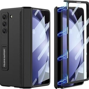 Gaffar India Ultra fit PC/Glass/Leather/Compatible with Samsung Galaxy Z Fold 5 (2023) Case | with Magnetic Hinge Protection, Screen Protector, Adjustable Kickstand for Fold 5 Case (Black)