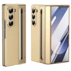 Gaffar India Ultra Hybrid Luxury Design Leather Case for Samsung Galaxy Z Fold 6 - with S Pen/Tempered Glass Screen Protector/Kickstand/Comfortable Grip/Scratch Resistant for Fold 6 case (Gold)