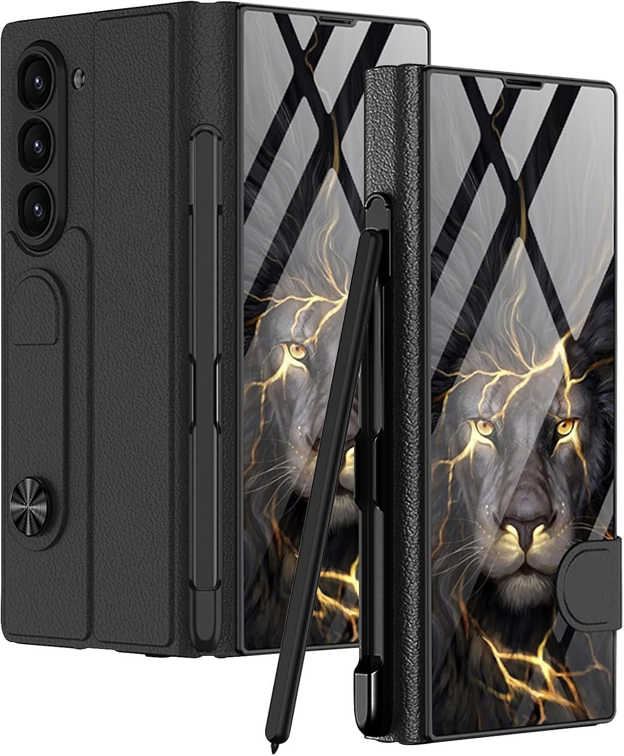 Gaffar India Ultra Hybrid Premium Case for Samsung Galaxy Z Fold 6 with S-Pen Holder, Flip Cover, Colorful Plating, Glass Leather All-Inclusive Protection (Lion Black)
