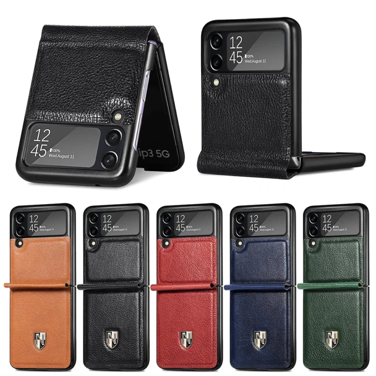 | Wholesale Price at Gaffar India Genuine Leather Case for Samsung Galaxy Z Flip 4 3 5G Flip4 Cover Full Hingle Camera Protector Hard Bumper Folding Shell Fundas