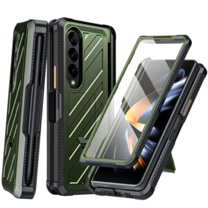 GooseBox for Samsung Galaxy Z Fold 4 Case with S Pen Holder, Built-in Screen Protector& Hinge Protection& Kickstand& 360-Degree Heavy Duty Shockproof Cover for Galaxy Fold 4 (Green)