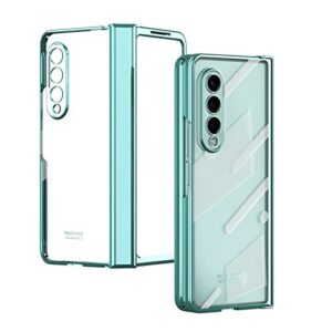 GOUHGKH Case for Samsung Galaxy Z Fold 4 5G, Plating Clear Z Fold 4 Case with Hinge Protection, Build-in Screen Protector and Camera Protection (Green)