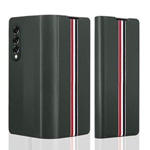 Hitfit Luxury Carbon Pattern Slim Leather With Hinge Protection & Scratch Resistant Protective Flip Back Case/Cover Compatible With Samsung Galaxy Z Fold3,