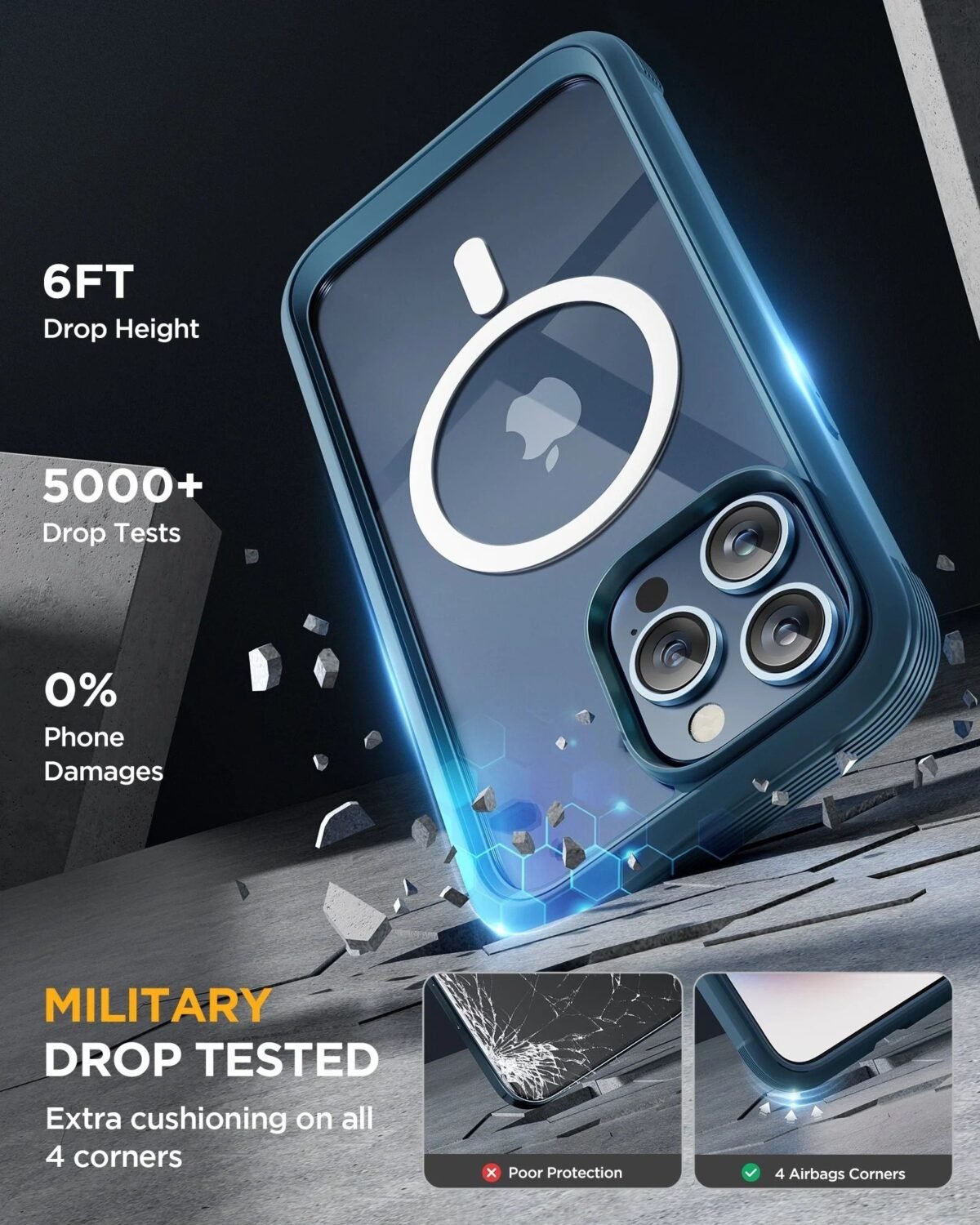 360° Full-Body Protection Case for iPhone 15 / 16 Pro Max – Built-in Screen Guard + Camera Protector | MagSafe Compatible - Image 6