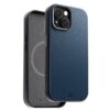 Leatherier Case for iPhone 15 Compatible with Mag-Safe Wireless Charging | Navy Blue-Grey Hybrid Magnetic Back Cover