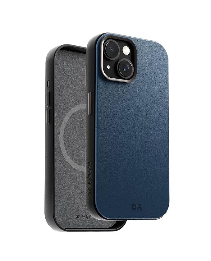 Leatherier Case for iPhone 15 Compatible with Mag-Safe Wireless Charging | Navy Blue-Grey Hybrid Magnetic Back Cover