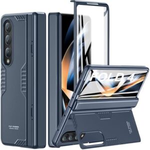 Kaiiecal for Samsung Galaxy Z-Fold-4 Case: [Hidden Kickstand] [Wireless Charging], Full Body Hinge Protection Slim Armor Case, Screen Protector Phone Cover for Samsung Z Fold 4 5G 2022 (Blue)