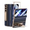 KarenDon for Samsung Galaxy Z Fold 5 Phone Case,Luxury Genuine Leather,Full Body Hinge Protection,Built-in Screen Protector,Kickstand Drop Proof Protective Cover for Samsung Z Fold 5 (Blue)