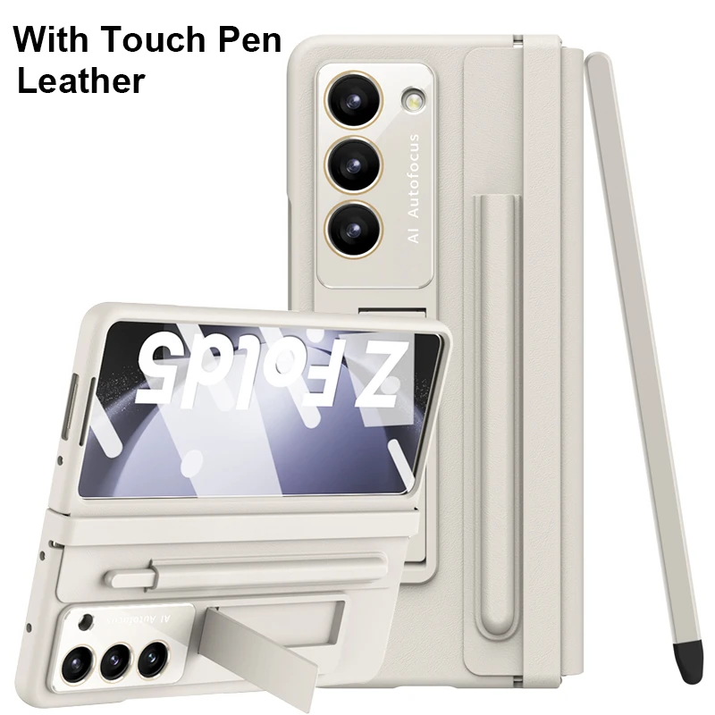Screen Protector Tempered Film Kickstand Folding Magnetic Cover With Touch Pen Leather Case For Samsung Galaxy Z Fold5 Fold4 Fold3