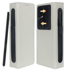 KUGEW for Samsung Galaxy Z Fold 6 Case Wallet with S Pen Holder & Camera Cover & Card Holder, Z Fold 6 Luxury Leather Wallet Folio Cover RFID Blocking Hinge Protection Kickstand Function (White)