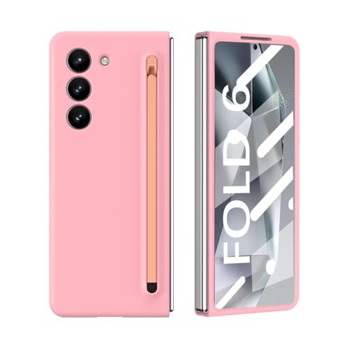 Leiju Case for Samsung Galaxy Z Fold 6 Case with S Pen Holder & Z Fold 6 Pen Built-in Front Screen Protector Ultra Thin PC Shockproof Phone Case (Pink)