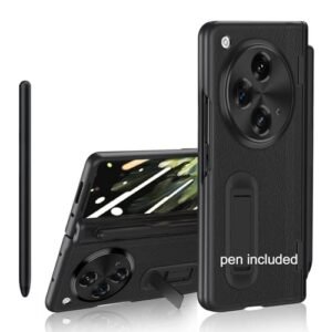 Libeagle for Oneplus Open Case, Capacitance Pen & Pen Holder on Hinge Protection, Leather on Back, Built-in Screen Protector, Adjustable Stand, Camera Protection, Thin & Slim Cover 5G 2023-Black