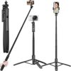 Long Selfie Stick With Tripod Stand Aluminum 61 Inch Multifunctional Bluetooth Tripod For Mobile Phone Vlogging Live Stream 1/4" Screw For Mirrorless/Action Camera Ring Light Gopro, Black