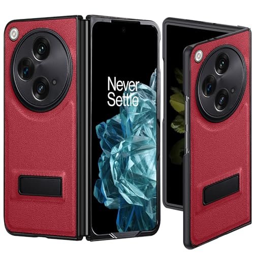 Ltezixal for OnePlus Open Case, PU Leather Case Built-in Kickstand with Hybrid Shockproof Protective Phone Case fits for OnePlus Open/Oppo Find N3 (2023),Red