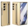 Melomon Ultra Hybrid Luxury Design Leather Case for Samsung Galaxy Z Fold 4 - with S Pen/Tempered Glass Screen Protector/Kickstand/Comfortable Grip/Scratch Resistant for Fold 4 case (Gold)