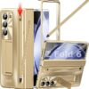 Melomon Ultra Hybrid Luxury Design PC Case for Samsung Galaxy Z Fold 6 - with S Pen/Tempered Glass Screen Protector/Kickstand/Comfortable Grip/Scratch Resistant for Fold 6 case (Gold)