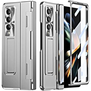 Miimall Compatible Samsung Galaxy Z Fold 5 Case, Z Fold 5 Case with Upgraded Hinge Protection+ Camera Lens Film + Front Screen Protector + Luxury Case for Galaxy Z Fold 5 2023 (Silver)