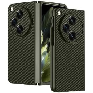 MOBILOVE Back Cover Case for OnePlus Open | Ultra Slim Premium Leather with Carbon Fiber Pattern Shockproof Case Comes with Screen and Camera Protection (Green)
