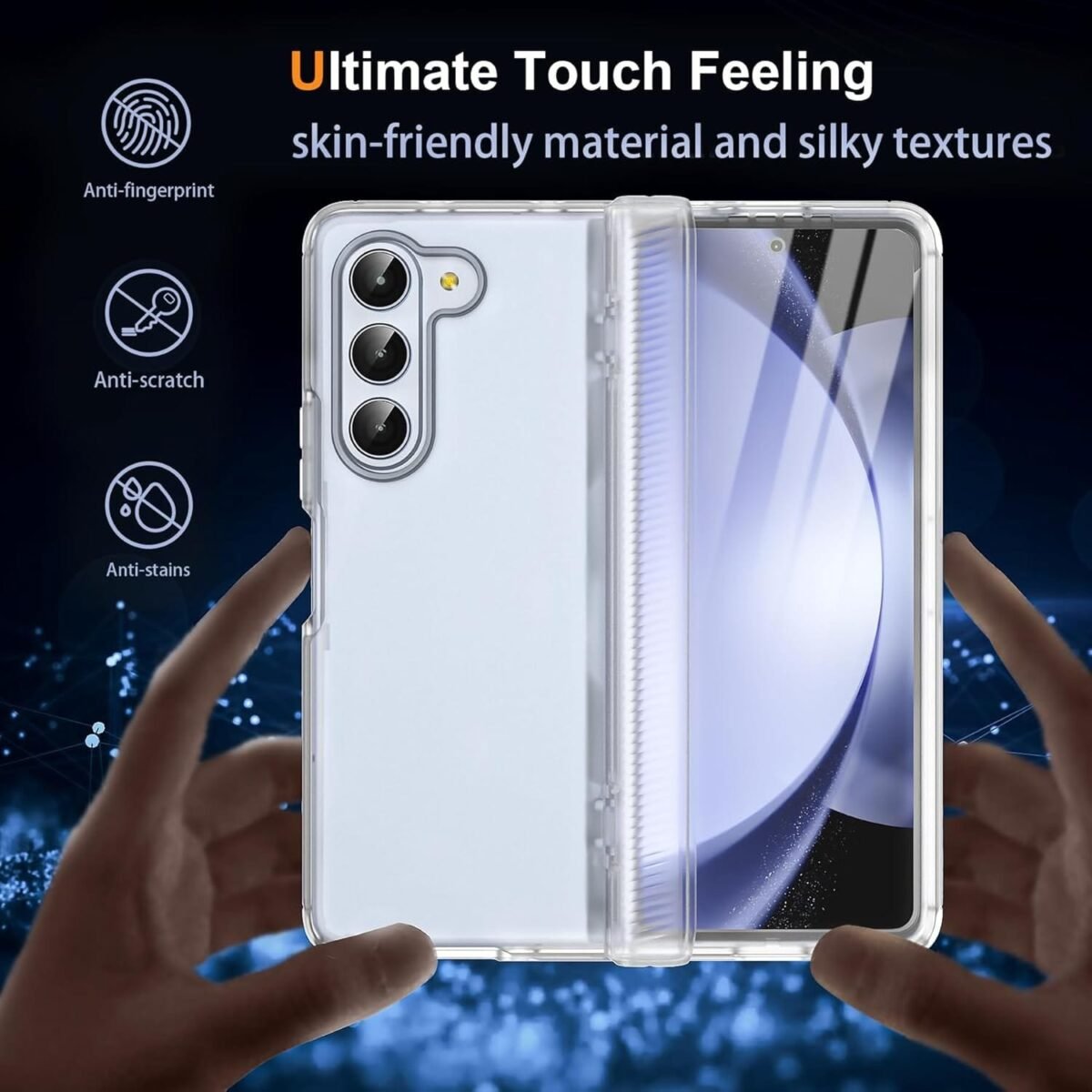 Oretech For Samsung Galaxy Z Fold 5 Case/Cover With Built-In Screen Protector And Hinge Protection - Ultra Thin Transparent Flexible Tpu Bumper - Matte Clear - Image 4