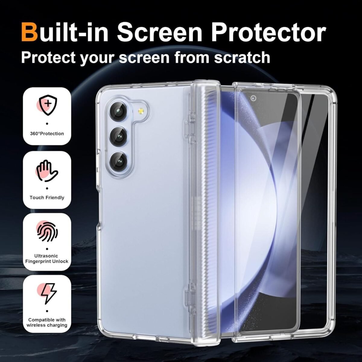 Oretech For Samsung Galaxy Z Fold 5 Case/Cover With Built-In Screen Protector And Hinge Protection - Ultra Thin Transparent Flexible Tpu Bumper - Matte Clear - Image 6