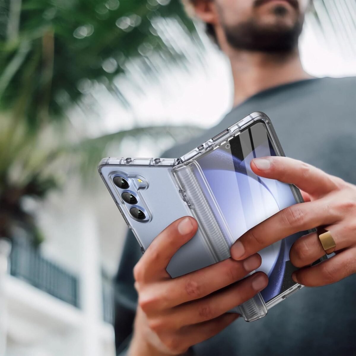 Oretech For Samsung Galaxy Z Fold 5 Case/Cover With Built-In Screen Protector And Hinge Protection - Ultra Thin Transparent Flexible Tpu Bumper - Matte Clear - Image 7