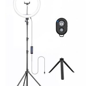 Osaka 14'' Professional Ring Light 15W With Stand & Table Tripod Lighting 2 Color Modes For Photo Video Shoot Live Stream Makeup Compatible With Iphone & Smartphone With Bluetooth For Android/Ios