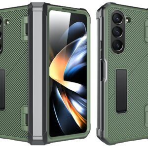 Pro Shield Dual Layer Shockproof Hybrid Kickstand Case with Hinge Protection for Samsung Galaxy Z Fold5 / Galaxy Fold 5 Case Cover - Rugged Green