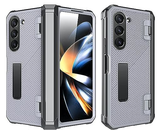 Pro Shield Dual Layer Shockproof Hybrid Kickstand Case with Hinge Protection for Samsung Galaxy Z Fold5 / Galaxy Fold 5 Case Cover - Rugged Grey