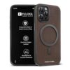 PULOKA Magfit Mobile Back Cover - Compatible with iPhone 15 PRO MAX - Mag-Safe Design - Textured Vegan Leather - Electroplated Sides Bumper Case - Camera Protetection & Raised Edges - Dark Grey