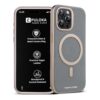 PULOKA Magfit Mobile Back Cover - Compatible with iPhone 15 PRO MAX - Mag-Safe Design - Textured Vegan Leather - Electroplated Sides Bumper Case - Camera Protetection & Raised Edges - Titanium Grey