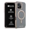 PULOKA Magfit Mobile Back Cover - Compatible with iPhone 16 PRO MAX - Mag-Safe Design - Textured Vegan Leather - Electroplated Sides Bumper Case - Camera Protetection & Raised Edges - Titanium Grey