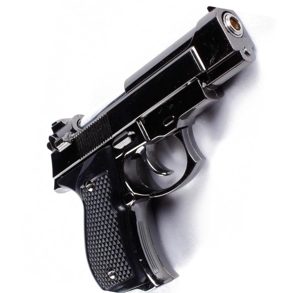Refillable Lighter Gun Pistol Lighter - Windproof Jet Flame Gun Shaped Pocket Lighter, Grey Color - Pack Of 1, Metal