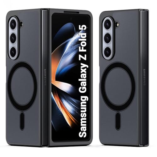 RIGGEAR Shockproof Sleek Hybrid Armor Back Cover Case Compatible with MagSafe Accessories for Samsung Galaxy Z Fold 5 (Smoke Black Matte PC + Black TPU Bumper)