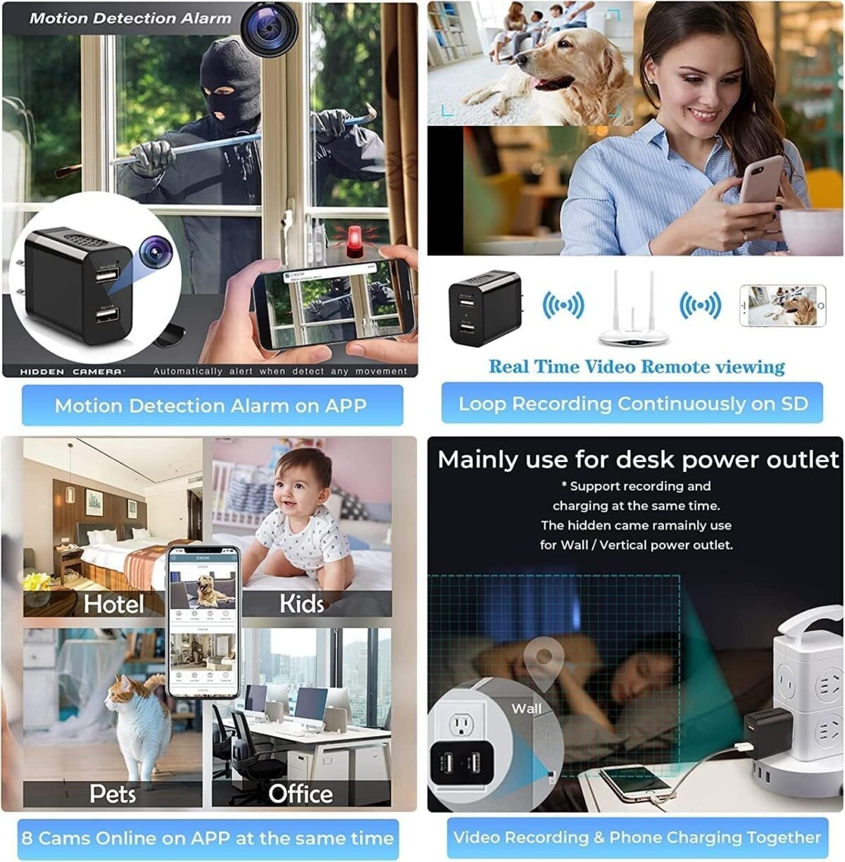 Securinnov Dual USB Charger Camera Securities Wifi Hd 1080P Security, Night Vision, Plug Cams Adapter Motion Detection From Anywhere - Image 8