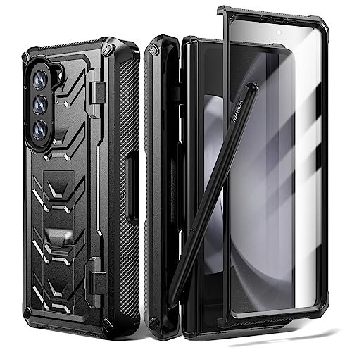 SHIEID Galaxy Z Fold 5 Case with Hinge Protection, Armour Case for Samsung Galaxy Z Fold 5 Full-Body Dual Layer Rugged Case with Built-in Screen Protector & Kickstand & S Pen Slot, Black
