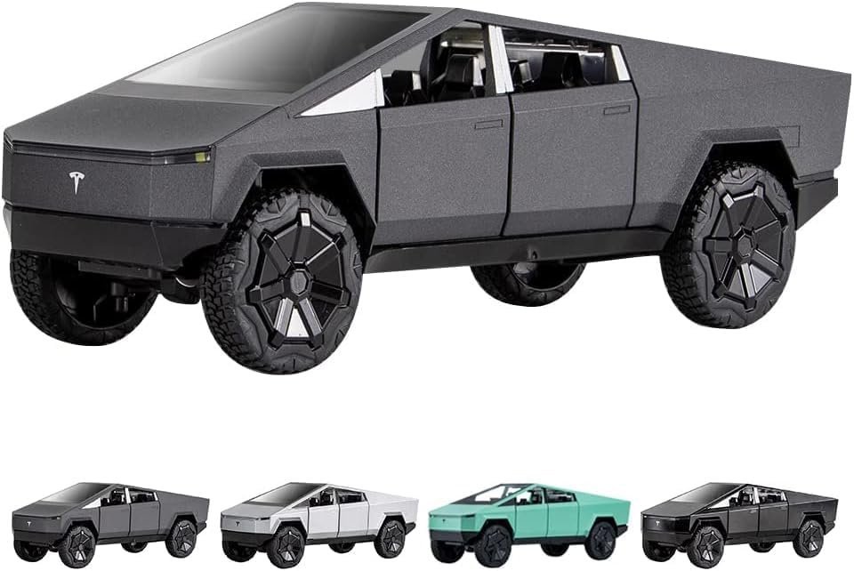 Sky Tech Tesla Cyber Truck 1:24 Model Car Exclusive Alloy Metal Pull Back Die-Cast Car Diecast Metal Toy Car With Openable Doors & Light Music Best Gifts Toys Kids【Colors As Per Stock】