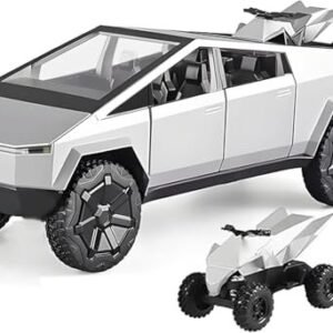 Sky Tech Tesla Cyber Truck 1:32 Model Car Exclusive Alloy Metal Pull Back Die-Cast Car Diecast Metal Toy Car With Openable Doors & Light Music Best Gifts Toys Kids【Colors As Per Stock】
