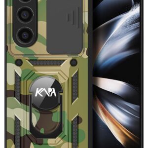 Tank Back Cover for Samsung Galaxy Z Fold 5 | Inbuilt Ring + Slider Shockproof Lens Protection Bumper Back Case (Green)