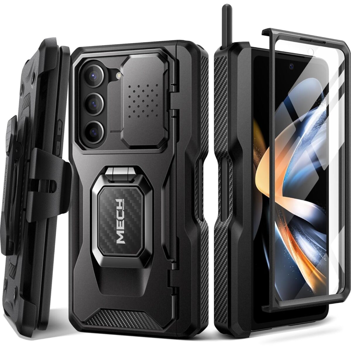 Tongate Tpu For Z Fold 5 Case With Ring Stand,Built-In Z Fold5 S Pen Holder,Shockproof Rugged Phone Case With Screen Protector & Slide Camera Cover & Belt Clip For Samsung Galaxy Z Fold 5 2023,Black - Image 6