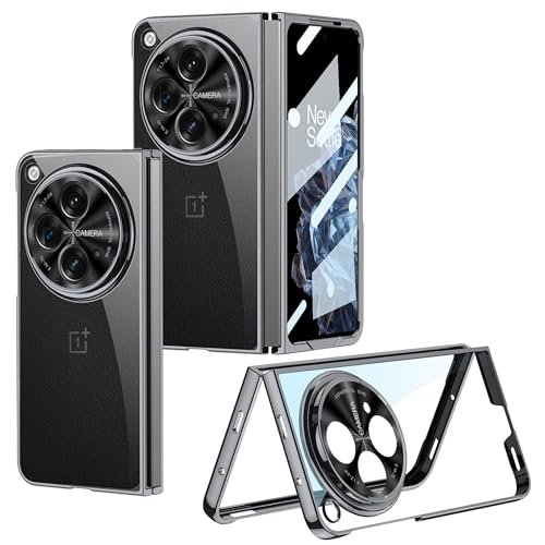 Transparent Electroplated Case/Cover with Back Screen Protector for Oneplus Open 5g /Oneplus Open 5g Case Cover - (Clear Silver Black | Polycarbonate)
