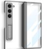 Transparent Slim Electroplated Back Case/Cover with Front Glass, Hinge Cover & Kickstand for Samsung Galaxy Z Fold6 / Galaxy Fold 6 Case Cover - (Clear Silver Grey |)