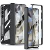 Transparent Slim Electroplated Back Case/Cover with Front Glass,Hinge Cover & Kickstand for Samsung Galaxy Z Fold6 / Galaxy Fold 6 Case Cover - (Clear Black |)